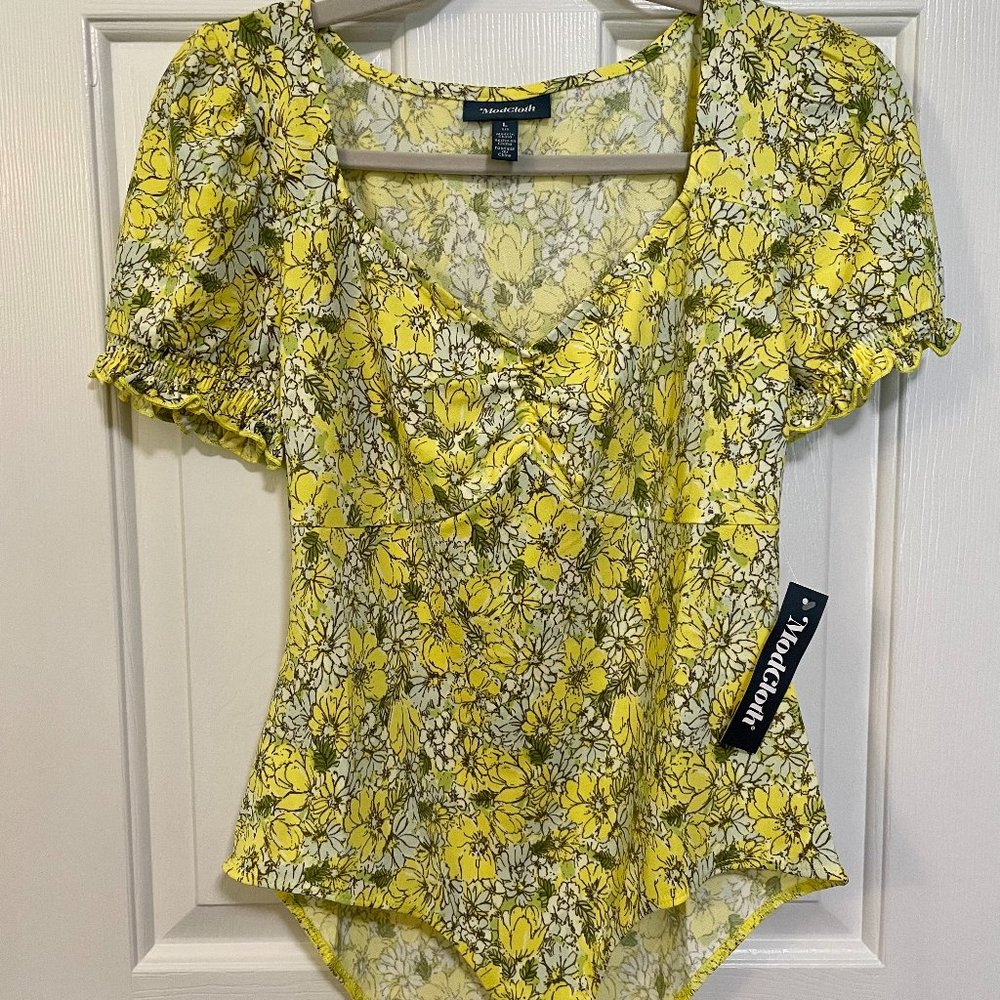 ModCloth Yellow Floral Such A Sweetheart Bodysuit Size Large - NWT